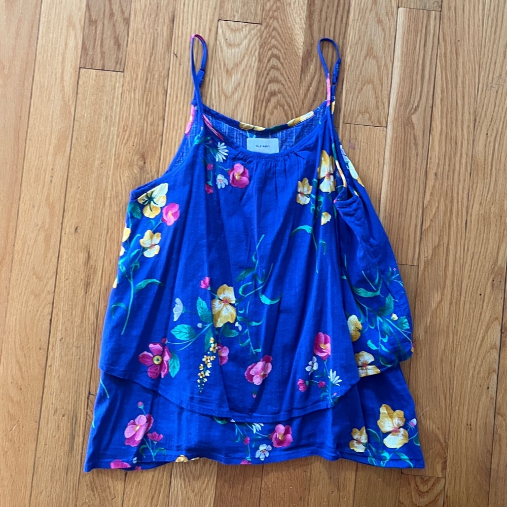 Old Navy Girls Floral Blue Sleeveless Top Blouse Tank Girls Large 10-12